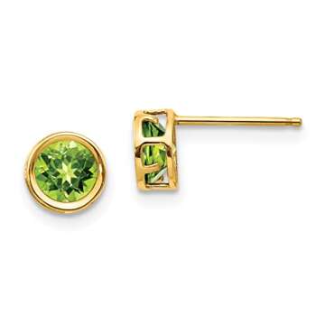 14K Solid Yellow Gold 5mm Green Peridot Studs Gemstone Solitaire Earrings August Birthstone Jewelry