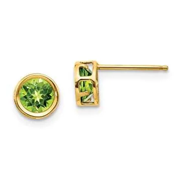 14K Solid Yellow Gold 5mm Green Peridot Studs Gemstone Solitaire Earrings August Birthstone Jewelry