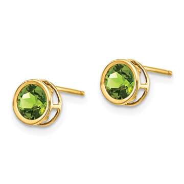 14K Solid Yellow Gold 5mm Green Peridot Studs Gemstone Solitaire Earrings August Birthstone Jewelry