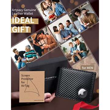 Mens Wallet With AirTag Holder, Bifold Leather RFID Blocking 1 ID Windows 13 Card Holders, Gift Box and Screen Protector Included, AirTag Not Included