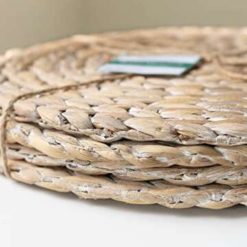 Benson Mills Water Hyacinth Braided Round Placemat Set of 4 (Whitewash, 15" Round)