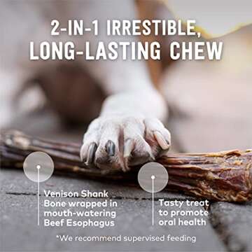 ZIWI Venison Deer Half Shank – 2-in-1 Dog Bone Chew Treat Wrapped in Beef Esophagus - All Natural, Air-Dried