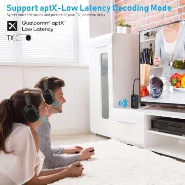 YMOO Bluetooth 5.3 Transmitter Receiver for TV/Airplane, Supports 2 Headphones/Speaker with AptX Adaptive & Low Latency, 3.5mm Jack Aux HiFi Stereo Wireless Audio Adapter for Flight, Travel, Planes