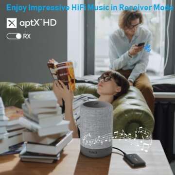 YMOO Bluetooth 5.3 Transmitter Receiver for TV/Airplane, Supports 2 Headphones/Speaker with AptX Adaptive & Low Latency, 3.5mm Jack Aux HiFi Stereo Wireless Audio Adapter for Flight, Travel, Planes