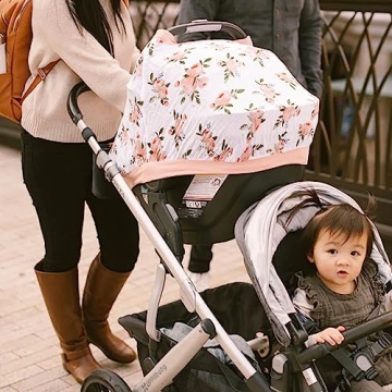 Little Unicorn 100% Cotton Muslin Car Seat Canopy | Super Soft Lightweight Cover with Window | Breathable | Magnetic Closure | Baby and Infant | Machine Washable | Shower Gift (Watercolor Roses)