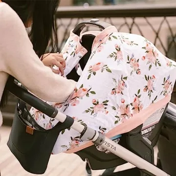 Little Unicorn 100% Cotton Muslin Car Seat Canopy | Super Soft Lightweight Cover with Window | Breathable | Magnetic Closure | Baby and Infant | Machine Washable | Shower Gift (Watercolor Roses)