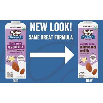 Mooala Organic Vanilla Bean Almond Milk Unsweetened 32 fl oz (Pack of 6) – Shelf-Stable, Lactose F...