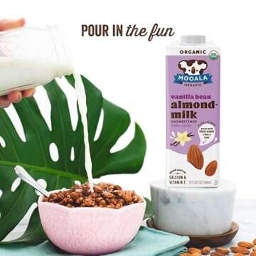 Mooala Organic Vanilla Bean Almond Milk Unsweetened 32 fl oz (Pack of 6) – Shelf-Stable, Lactose Free, Gluten-Free, Vegan, No Added Sugar, Plant-Based Beverage