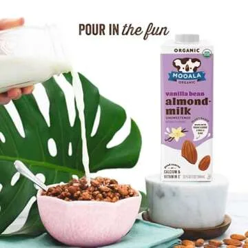 Mooala Organic Vanilla Bean Almond Milk Unsweetened 32 fl oz (Pack of 6) – Shelf-Stable, Lactose Free, Gluten-Free, Vegan, No Added Sugar, Plant-Based Beverage