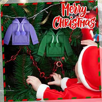 Meooeck 6 Pieces Christmas Elf Accessories Set Including 2 Holiday Elf Doll Clothes Outfit, and 4 Elf Doll Novelty Elf Accessories for Kid (Fishing)