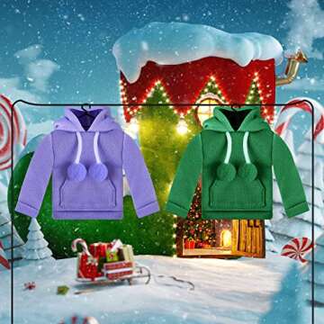 Meooeck 6 Pieces Christmas Elf Accessories Set Including 2 Holiday Elf Doll Clothes Outfit, and 4 Elf Doll Novelty Elf Accessories for Kid (Fishing)