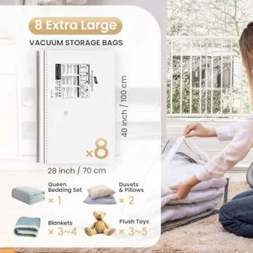 TAILI Long Side Zip Vacuum Storage Bags - 8 Pack Jumbo