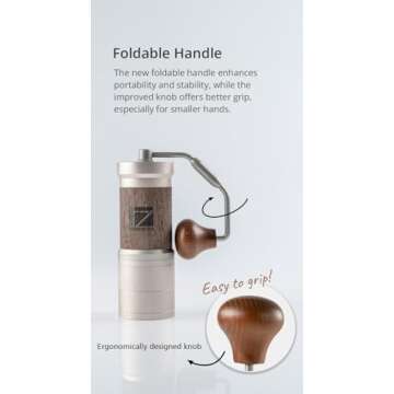 1Zpresso JE-Plus S Manual Coffee Grinder, Coated Conical Burr, Extremely adjustment, 12.5 microns each click, Foldable Handle, Magnet Catch Cup Capacity 40g with Blind Shaker, Ideal for Espresso