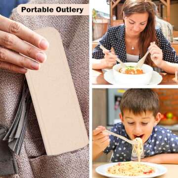 Lnrkai Travel Utensils Set with Case, 4 Sets Wheat Straw Reusable Spoon Knife Forks Tableware, Portable Cutlery Set for Lunch Box Accessories for Adults Kids Travel Picnic Camping or Daily Use