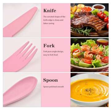 Lnrkai Travel Utensils Set with Case, 4 Sets Wheat Straw Reusable Spoon Knife Forks Tableware, Portable Cutlery Set for Lunch Box Accessories for Adults Kids Travel Picnic Camping or Daily Use