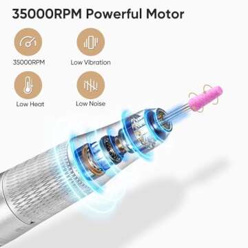 Rechargeable Nail Drill, Casstia 35000RPM Diamond Nail Drills for Acrylic Nails Professional, Cordle...