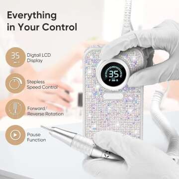 Rechargeable Nail Drill, Casstia 35000RPM Diamond Nail Drills for Acrylic Nails Professional, Cordless Nail Drill Kit, Electric Nail Efile with 6 Nail Drill Bits & Sanding Bands for Salon & Home DIY