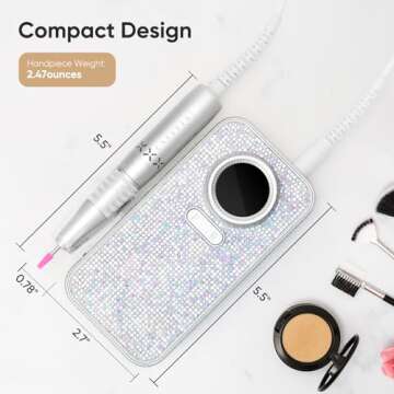 Rechargeable Nail Drill, Casstia 35000RPM Diamond Nail Drills for Acrylic Nails Professional, Cordless Nail Drill Kit, Electric Nail Efile with 6 Nail Drill Bits & Sanding Bands for Salon & Home DIY