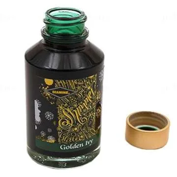 Diamine Shimmering Fountain Pen Ink, 50ml, Golden Ivy (Waterbased, Non-toxic, pH Neutral, Natural Dyes, Fast Drying, Smooth Flow, Bottle, Gold, Silver)