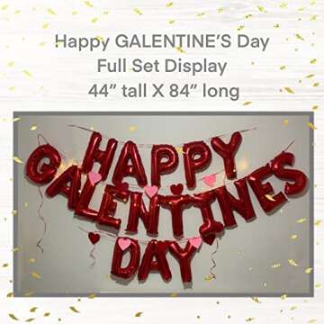 Emuya Galentine’s Day Party Decorations – Happy Galentine’s Day Décor Banner Set, 16" Letters Balloons, Felt Heart Banner, Fairy Light, and Games & Invitation PDF for Valentine's Day