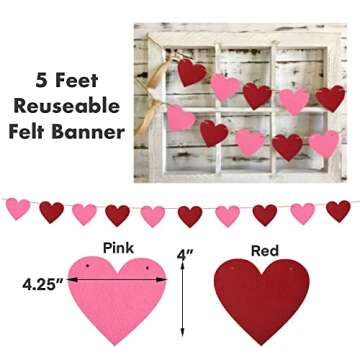 Emuya Galentine’s Day Party Decorations – Happy Galentine’s Day Décor Banner Set, 16" Letters Balloons, Felt Heart Banner, Fairy Light, and Games & Invitation PDF for Valentine's Day