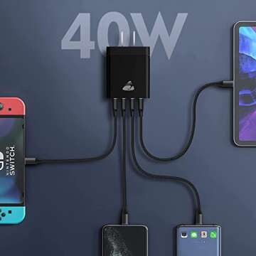 USB Wall Charger Block,Aioneus 40W 4-Port Charging Block,QC 3.0 Fast USB Wall Plug for iPhone 15/14 Max/XR/X/8/7/6,Tablets,Charging Cube with Galaxy/Note/Edge,LG,Nexus,HTC,Google Pixel,and More