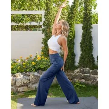 G4Free Sweatpants Womens Wide Leg Yoga Pants Pants with Pockets Lounge Pants Loose Fit Casual Sweatpants Flare Dress Pants(Navy Heather,M,31")