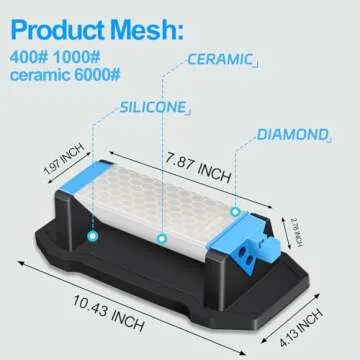 Diamond Sharpening Stone,3 Side 400/1000/6000 Grit Premium Industrial Diamond & Ceramic Whetstone Knife Sharpener Stone With Edge Grip holder and Non-slip Base