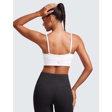 CRZ YOGA Womens Butterluxe Sweetheart Longline Sports Bra - V Neck Adjustable Thin Strap Yoga Camisole Padded Crop Top White Small