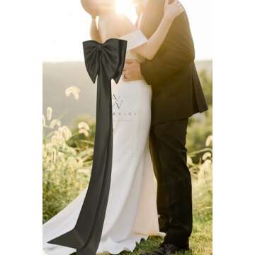 Ayervici Women's Detachable Large Bow Train for Wedding Formal Dress Big Satin Double Knot Waist Sash Belt Sweep Train for Formal Party(Black)