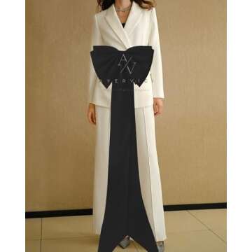 Ayervici Women's Detachable Large Bow Train for Wedding Formal Dress Big Satin Double Knot Waist Sash Belt Sweep Train for Formal Party(Black)