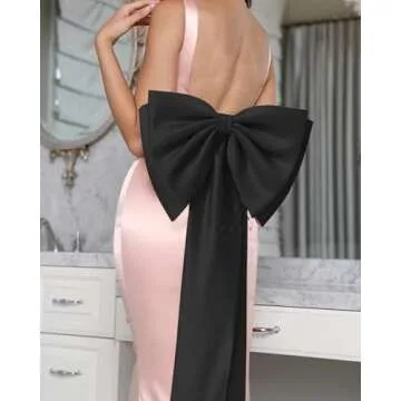 Ayervici Women's Detachable Large Bow Train for Wedding Formal Dress Big Satin Double Knot Waist Sash Belt Sweep Train for Formal Party(Black)