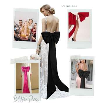 Ayervici Women's Detachable Large Bow Train for Wedding Formal Dress Big Satin Double Knot Waist Sash Belt Sweep Train for Formal Party(Black)