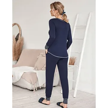 Ekouaer Women's Pajama Set - Soft Navy Blue 2-Piece