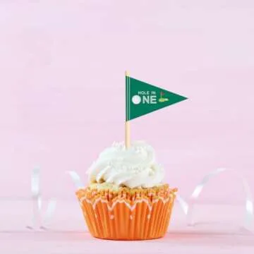VOWFOO Golf Themed Toothpick Flags, 20 PCS Hole In One 1st Birthday Golf Cocktail Picks Mini Stick Cupcake Toppers Flags for Baby 1st Birthday Party Food Bar Decorations (Green Hole In 1)