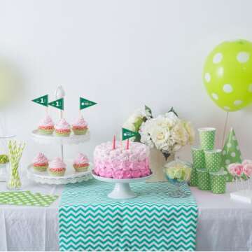 VOWFOO Golf Themed Toothpick Flags, 20 PCS Hole In One 1st Birthday Golf Cocktail Picks Mini Stick Cupcake Toppers Flags for Baby 1st Birthday Party Food Bar Decorations (Green Hole In 1)