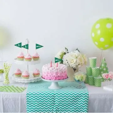 VOWFOO Golf Themed Toothpick Flags, 20 PCS Hole In One 1st Birthday Golf Cocktail Picks Mini Stick Cupcake Toppers Flags for Baby 1st Birthday Party Food Bar Decorations (Green Hole In 1)