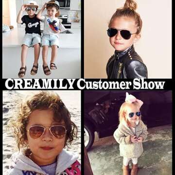Creamily Kids Aviator Sunglasses For Boys Girls Children Toddler Age 2-9 Kids Sunglasses Polarized UV Protection (Black/Smoke)