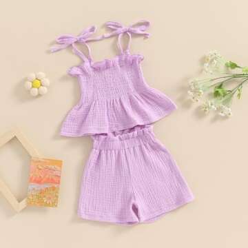 VISGOGO Infant Baby Toddler Girls Summer Clothes Solid Color Sleeveless Camisole Linen Short Set Baby Summer Outfits (Purple, 2-3 Years)