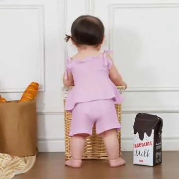 VISGOGO Infant Baby Toddler Girls Summer Clothes Solid Color Sleeveless Camisole Linen Short Set Baby Summer Outfits (Purple, 2-3 Years)
