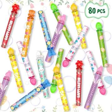 80PCS Easter Bubble Wands for Kids Easter Party Favors, Mini Easter Bubble Wands for Easter Basket Stuffers, Classroom Prizes Supplies, Goodies Bag Fillers, Easter Party Favors,8 Designs