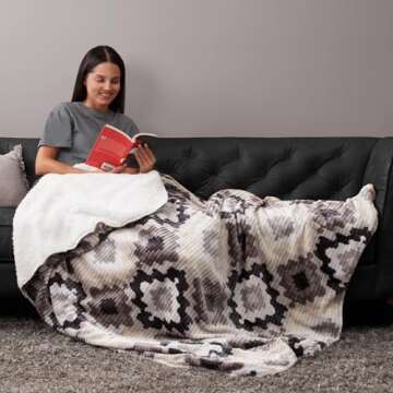 Northwest Ashford Home Cozy Silk Touch Ribbed Throw Blanket with Sherpa, Nadira Ikat 50 x 60 inches