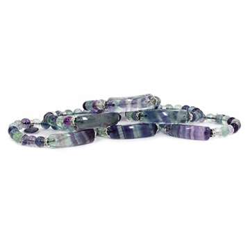 Natural Fluorite Gem Semi Precious Gemstone Love Heart Charm Stretch Bracelet