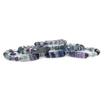 Natural Fluorite Gem Semi Precious Gemstone Love Heart Charm Stretch Bracelet
