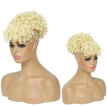 ENTRANCED STYLES Drawstring Ponytail with Bangs Afro Puff Ponytail Extensions for Women Short Curly Puff Ponytail with Bangs Clip in Wrap Updo Hairpiece for Women (613#) 12 Inch