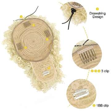 ENTRANCED STYLES Drawstring Ponytail with Bangs Afro Puff Ponytail Extensions for Women Short Curly Puff Ponytail with Bangs Clip in Wrap Updo Hairpiece for Women (613#) 12 Inch
