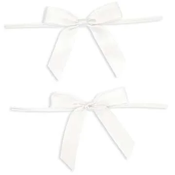Juvale Twist Tie Bows - Satin Ribbon Small Bows for Gift Wrapping Treats, Party Favors, Craft Decoration - White 3" - 100-Pack