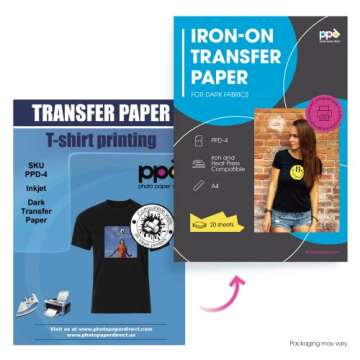 PPD Iron on Transfer Paper for Dark Fabric Compatible with Inkjet Printer, 8.5 x 11 Printable T Shirt Heat Transfer Papers Machine Washable (20 Pack)