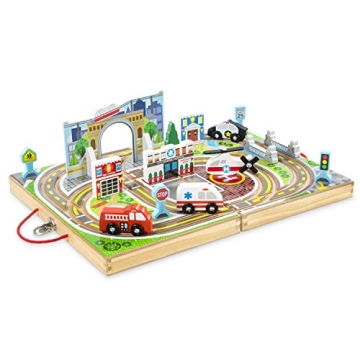 Melissa & Doug Take-Along Wooden Town Playset for Kids