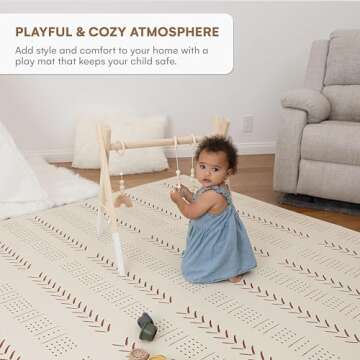 CHILDLIKE BEHAVIOR XXL Baby Play Mats, 72”x72” Puzzle with 9 Foam Tiles, Crawling Mat with Interlocking Tiles, 24”x24” Puzzle Mat Pieces, Neutral Playmat for Toddlers & Infants Play Pen - Beige